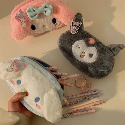 Sanrio Kuromi Melody Cinnamoroll Pencil Pouch Large Capacity Pen Case Cute Plush Cosmetic Bag Girls Student Supplies Stationery - petguardiansupplies