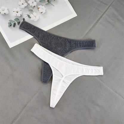 2PCS Classic Black White Cotton Thong Women Sexy T-back Panties Plus Size String Underwear Ladies Seamless Sports Lingerie - petguardiansupplies