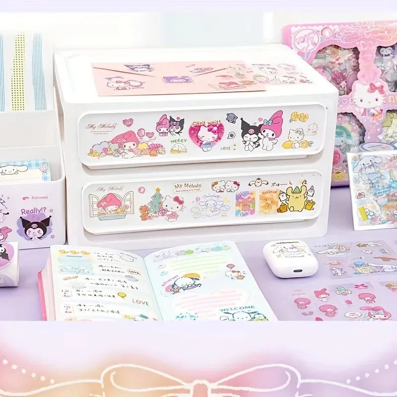 Hello Kitty Sanrio Non-Repeating 100-Piece Sticker Set Cinnamoroll Kuromi Waterproof Stationery Sticker Gift Box Birthday Gift - petguardiansupplies