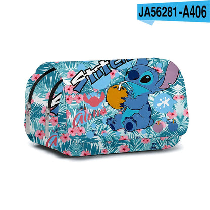 BANDAI Stitch Fully Printed Flap Pen Bag Stationery Box Cartoon Large Capacity Pencil Case Cute Anime Bags Student School Bag - petguardiansupplies