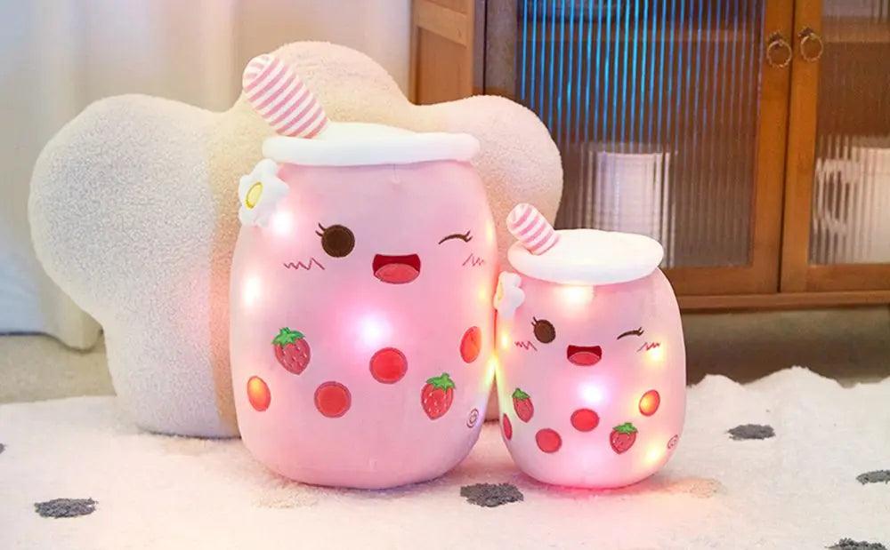 26-38cm LED Light Milk Tea Doll Plush Toy Green Pink Soft Cute Throw Pillows Strawberry Stuffed Animals for Girls Birthday Gift - petguardiansupplies