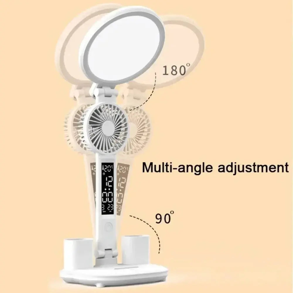 Rechargeable Foldable Touch LED Desk Lamp Table Light with Fan Calendar Clock Dispaly Eye Protection Study Reading Lamp - petguardiansupplies