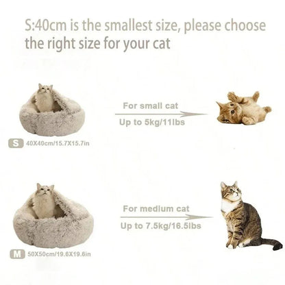 Soft Plush Pet Bed with Cover Round Cat Bed Pet Mattress Warm Cat Dog 2 in 1 Sleeping Nest Cave for Small Dogs - petguardiansupplies