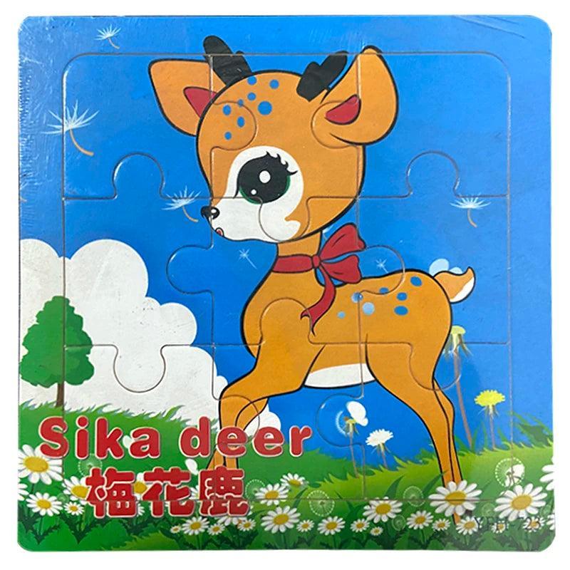 9pcs Kids Wooden Animal Puzzle Cute Cartoon Animal Puzzle Toys Early Educational Montessori Toys for Children - petguardiansupplies