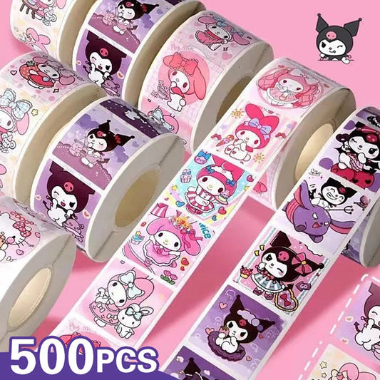 500PCS miniso Hello Kitty Cartoon Sticker Cute Cartoon Kuromi My Melody Children's Diary Bonus Gift Closure Diary Booklet Gift - petguardiansupplies