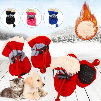 4pcs/set Waterproof Winter Pet Dog Shoes Anti-slip Rain Snow Boots Footwear Thick Warm For Small Cats Puppy Dogs Socks Booties - petguardiansupplies