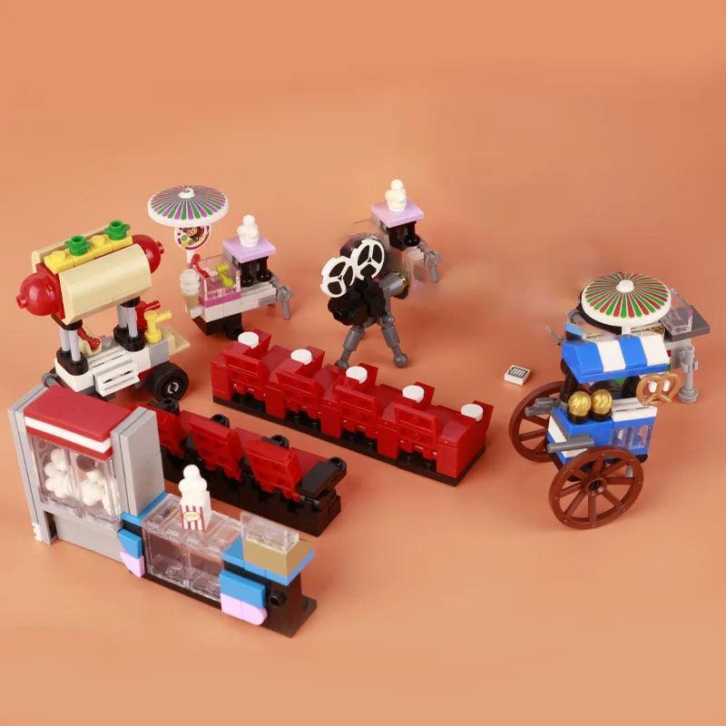 MOC City Street View Cinema Building Blocks Game Console Movie TV Furniture Popcorn Food Figures ski Accessories Brick Toy Gifts - petguardiansupplies