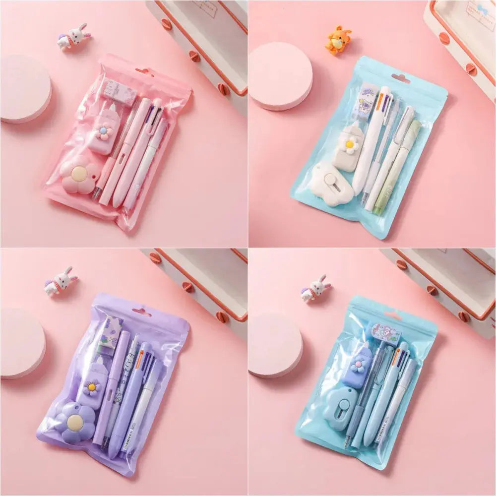 7-In-1 Stationery Set Children Back To School Gel Pen Highlighter Ballpoint Pen Eternal Pencil Tape Eraser Knife Kids Prize - petguardiansupplies