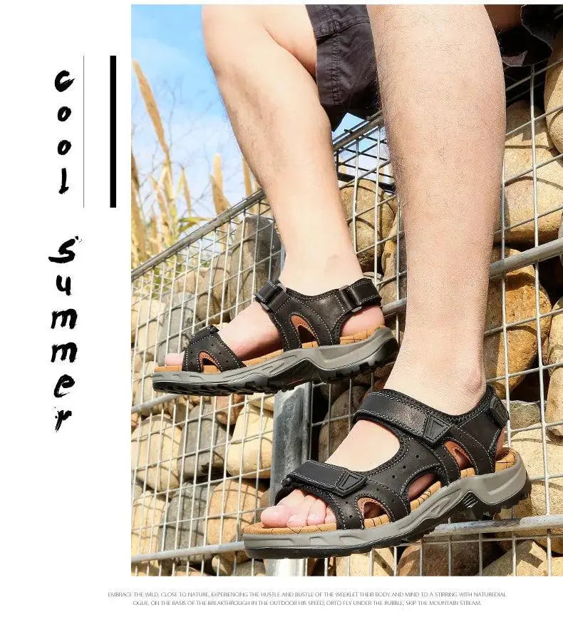 New Fashion Summer Leisure Men Shoes Beach Sandals High Quality Genuine Leather Sandals Soft Large Size Men's Sandals Size 38-48 - petguardiansupplies