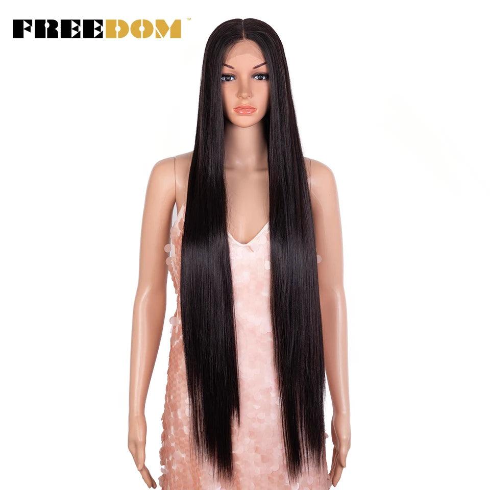 FREEDOM Synthetic Lace Front Wigs For Women Super Long 38Inch Ombre Blonde Highlight Ginger Straight Lace Wigs Cosplay Wigs - petguardiansupplies