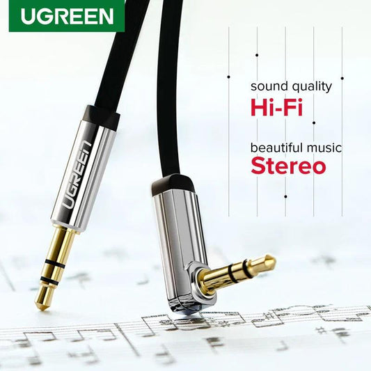 Ugreen Aux Cable Jack 3.5mm Audio Cable Auxiliary Hi-Fi Stereo 3.5 mm 90 Degree Cable for Player Computer Headphone Laptop Car - petguardiansupplies