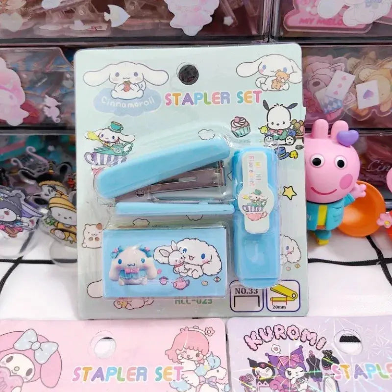 Sanrio Kuromi Cinnamoroll Melody Mini Stapler Highlighter Set Student Office Small Stapler Kawaii School Supplies Stationery Set - petguardiansupplies