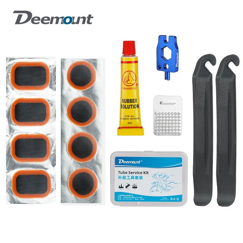 Deemount Tire Emergency Repair Kit Cold Repair Glue Adhesive Pads Tire Lever Crowbars Schrader Presta Nozzle Inserts Tool Key - petguardiansupplies