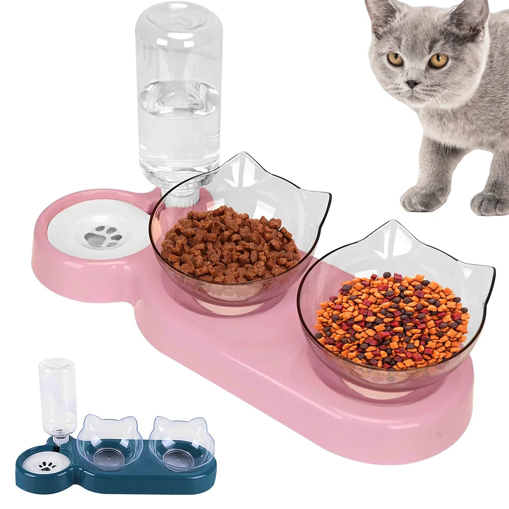 [UK Stock] Pet Feeder Pet Dog Cat Food Bowl Automatic Feeder 2 in 1 Eating Drinking Water Container Anti Slip Double Feeding Bow - petguardiansupplies