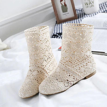 Summer Shoes Breathable Mesh Summer Boots Women Flat Heel Ankle Botas Womens Boots Fashion Cut-Outs Brand ZH262 - petguardiansupplies