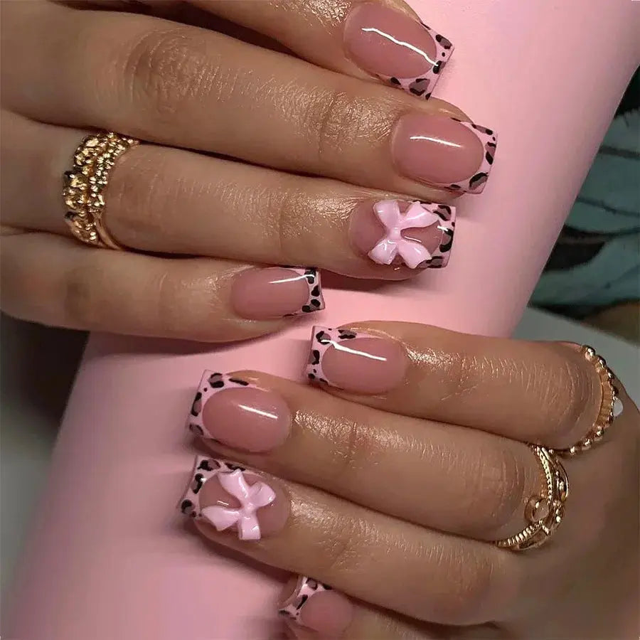 Pink French Style 3D Bowknot Press-On Nails-0