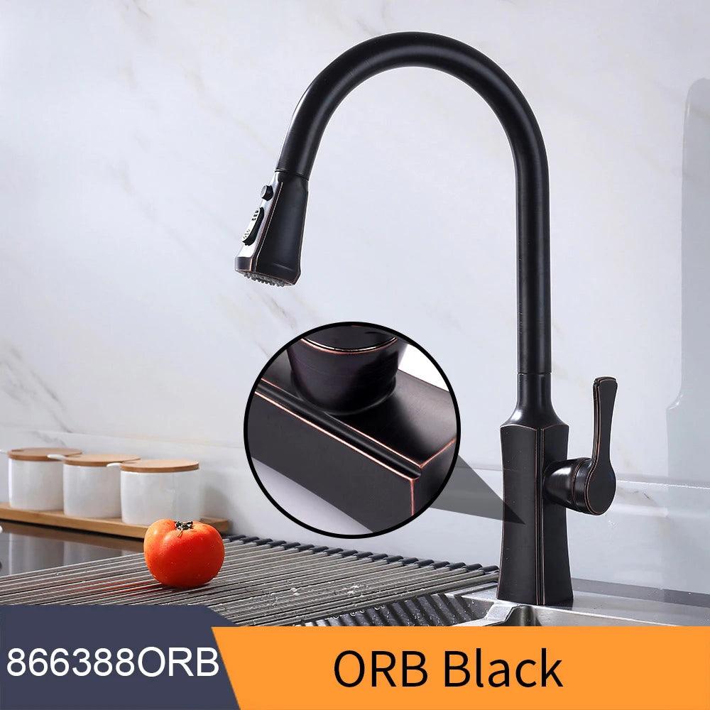 Kitchen Faucets Black Single Handle Pull Out Kitchen Tap Single Hole Handle Swivel 360 Degree Water Mixer Tap Mixer Tap 408906 - petguardiansupplies