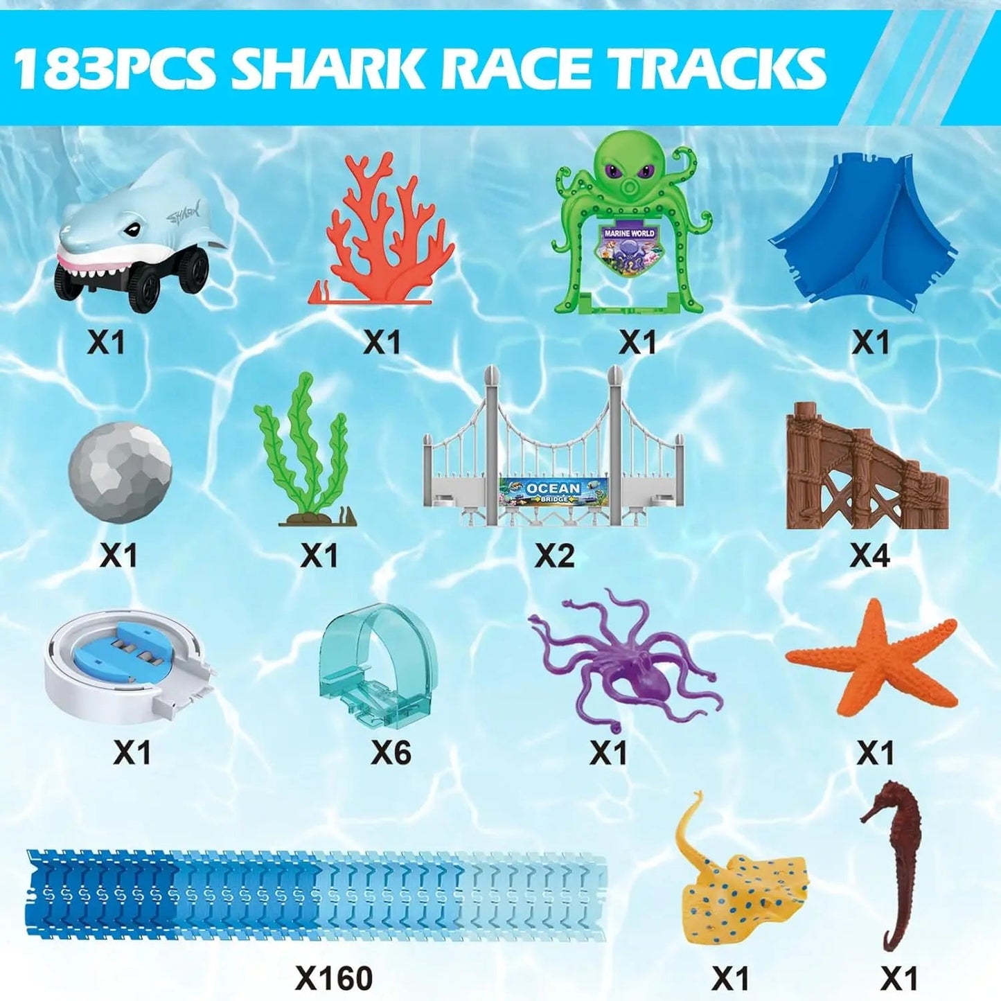 VATOS Track Toys Shark Race Car Toy for Boys Girls Age 3+ Bendable Flexible Racetrack Cars Ocean Train Toy STEM Educate Kid Set - petguardiansupplies