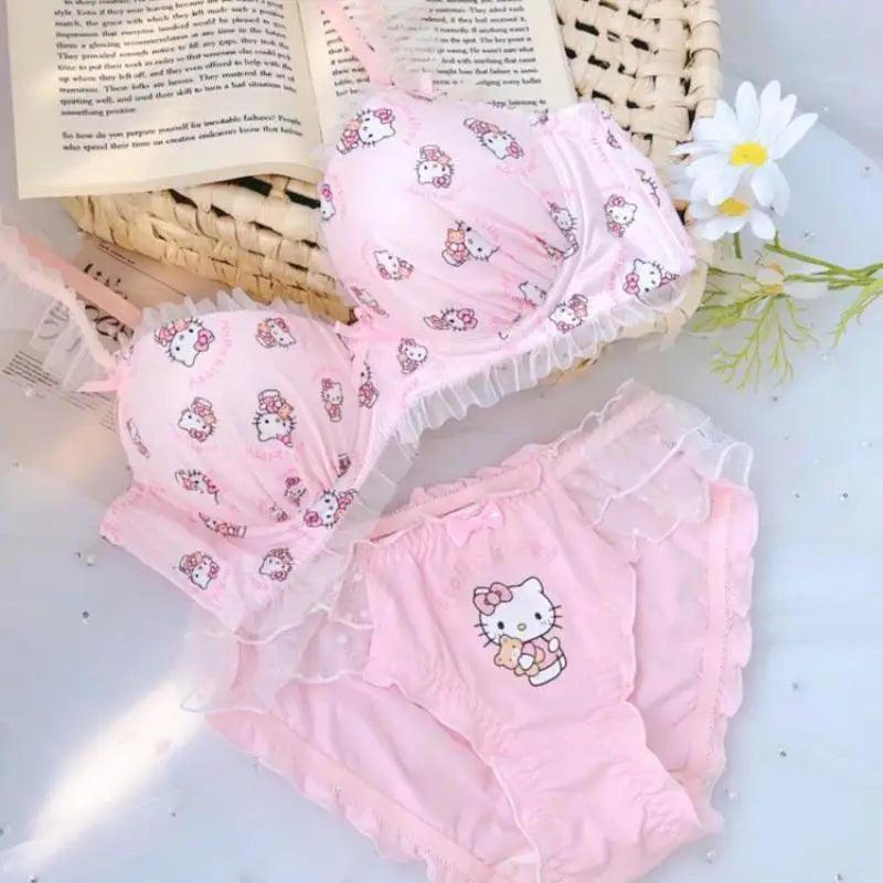 Sanrio Hello Kitty Pants Anime Figure Y2K Sweet Girl Pink Underwear Fashion Kawaii Small Chest Gathering Bra Without Steel Ring - petguardiansupplies