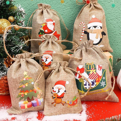 1/10PCS Christmas Linen Drawstring Bags Candy Biscuits Pouchs Burlap Bracelet Jewelry Storage Bags Xmas Kids Gift Packaging Bags - petguardiansupplies