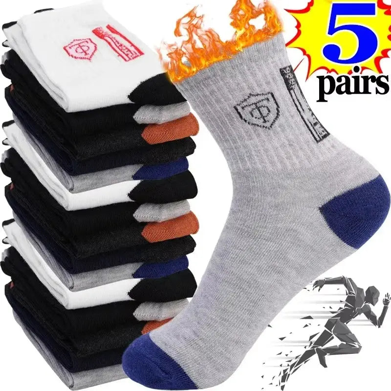 5Pairs Breathable Cotton Sports Stockings Men Bamboo Fiber Autumn and Winter Men Socks Sweat Absorption Deodorant Business Sox - petguardiansupplies