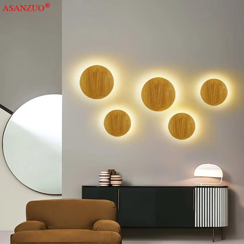 AC110-240V Wooden LED Wall Lamp Craft Round Oval Shape with Light Decorative Lamp Source Wall-mounted Indoor Lighting - petguardiansupplies