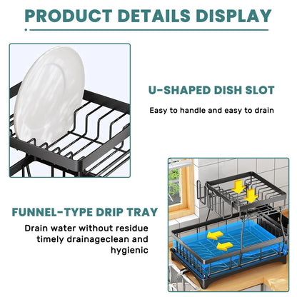 Large 2-tier dish drying rack for kitchen countertops, removable large-capacity dish draining rack - petguardiansupplies