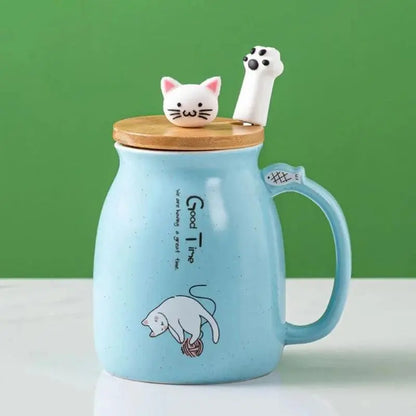 Creative color cat heat-resistant Mug cartoon with lid 450ml cup kitten coffee ceramic mugs children cup office Drinkware gift - petguardiansupplies