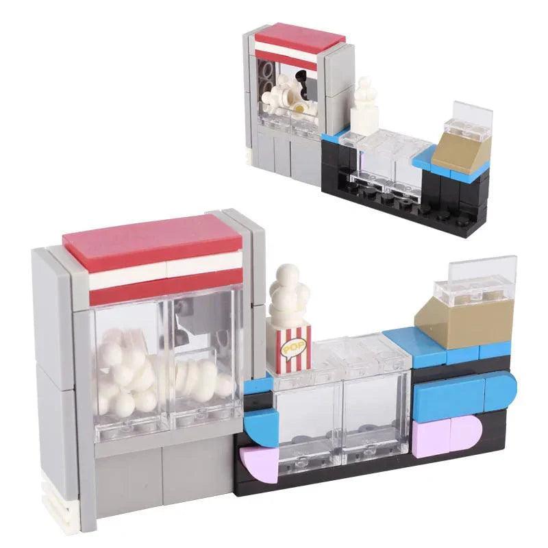 MOC City Street View Cinema Building Blocks Game Console Movie TV Furniture Popcorn Food Figures ski Accessories Brick Toy Gifts - petguardiansupplies