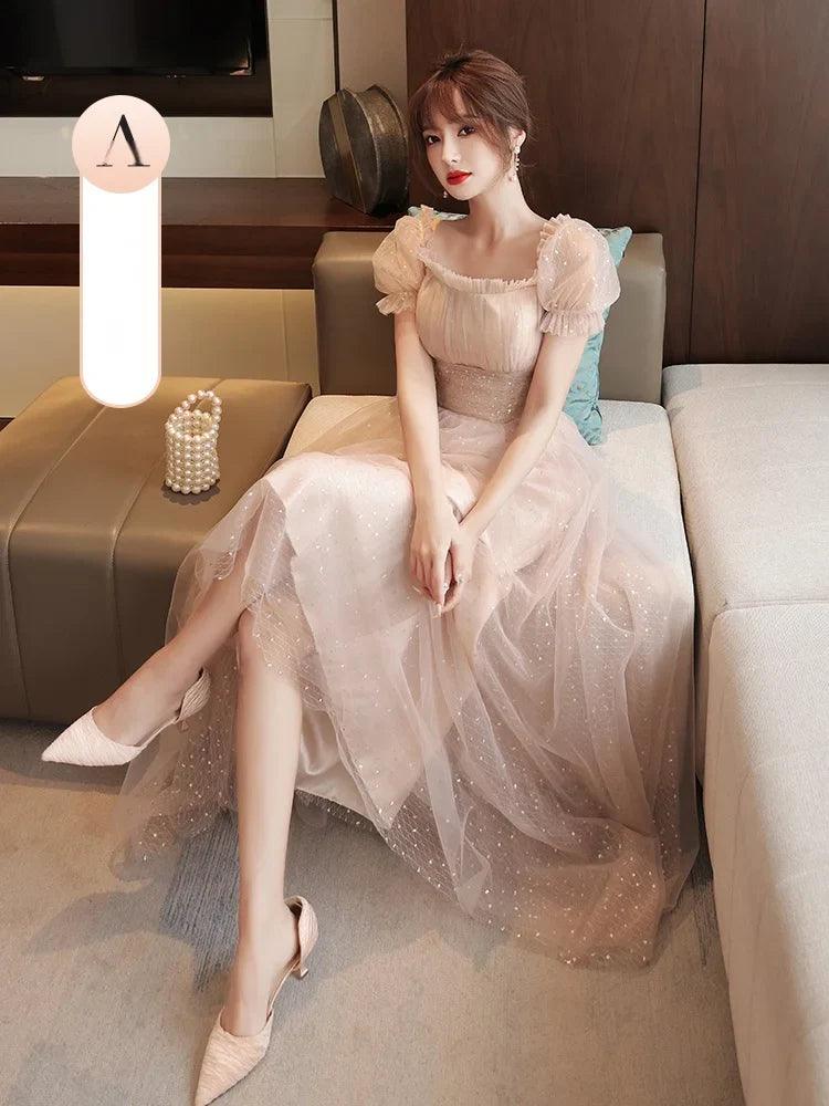 Pink Bridesmaid Dress 2024 New Summer Fairy Slimming High Sense Sisters up Temperament Evening dress Women - petguardiansupplies