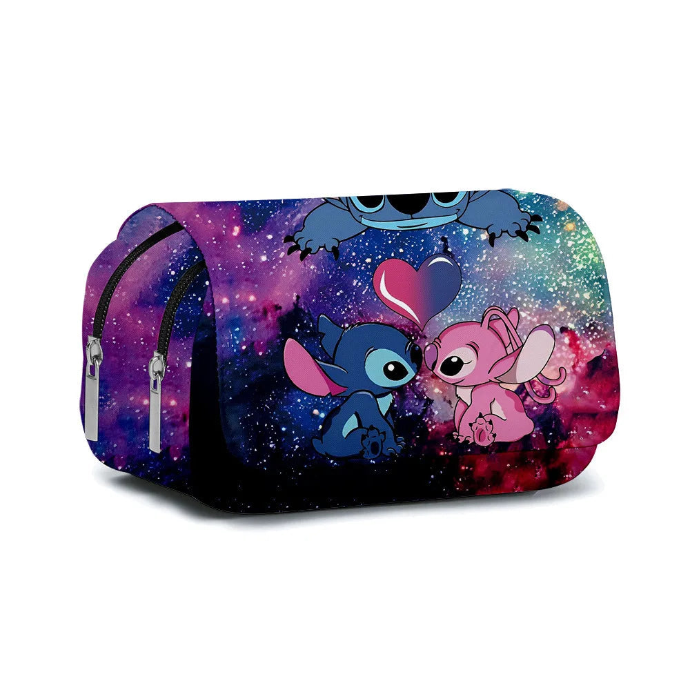 BANDAI Stitch Fully Printed Flap Pen Bag Stationery Box Cartoon Large Capacity Pencil Case Cute Anime Bags Student School Bag - petguardiansupplies