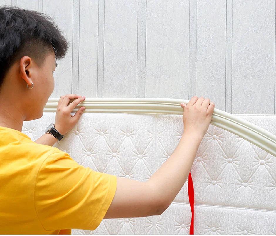 5M 3D Self-Adhesive Foam Waist Line TV Background Wall Decorative Strip Ceiling Moulding Line Frame Stickers Kids Anti-collision - petguardiansupplies