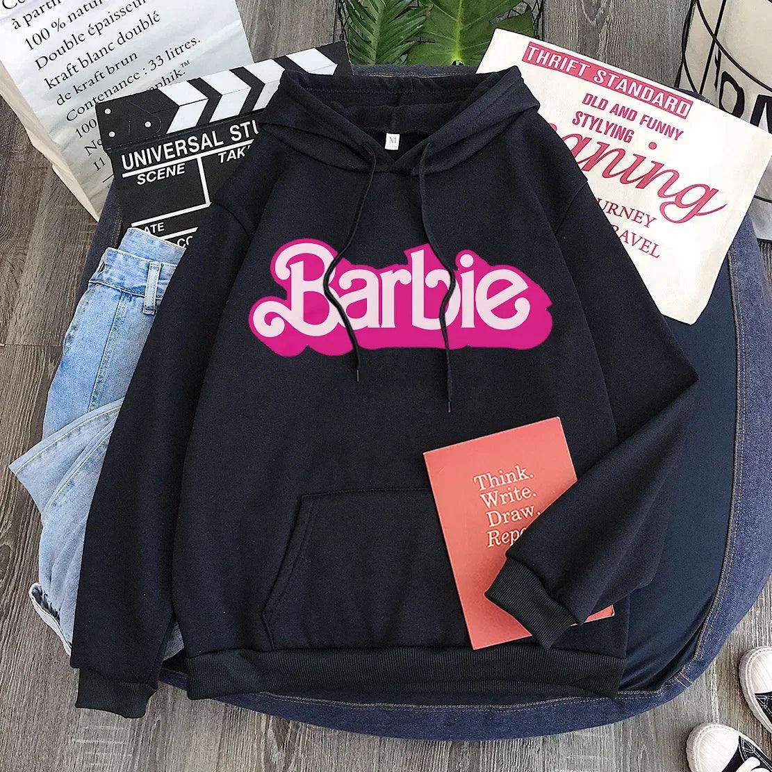 Pink Hoodie Women's Hoodie Cartoon Printed Barbie Spring Fall Long Sleeve Sportswear Girls Clothing Casual Loose Sweatshirt - petguardiansupplies