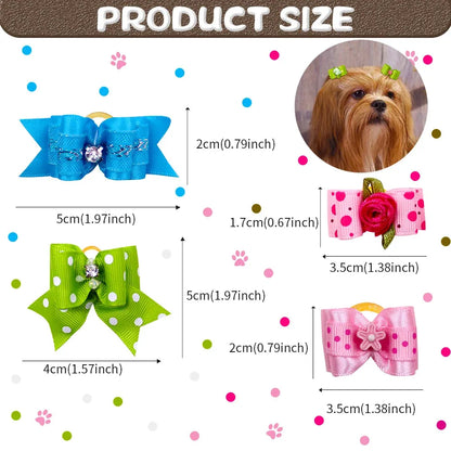 20pcs Pet Dog Cute Hair Bows with Rhinestone&Flowers Ribbon Bows Dog Hair Accessory Dog Groomining Pet Supplies - petguardiansupplies