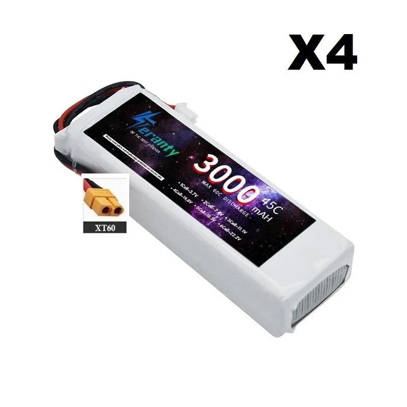 2/4PCS 3S 3000mAh Lipo Battery 11.1V 45C with XT60 Plug for RC Airplane Quadcopter Helicopter Drone FPV Model Racing Car Battery - petguardiansupplies