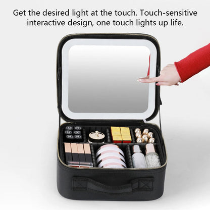 Makeup Bag With LED Mirror Vanity Case Beauty Box Make Up Travel Cosmetic Bag~UK - petguardiansupplies