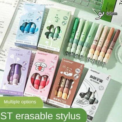 4PCS/Box Soft Cloud Grip Erasable Press Gel Pen ST Tip Quick Drying Ballpoint Pen Student 0.5mm Black Ink Office Accessories - petguardiansupplies