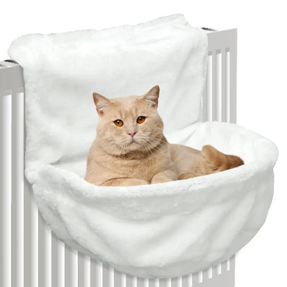 Cat Radiator Bed, Hammock Hanging Pet Bed,Heated Calming Fluffy Cradle for Pet,Cat Shelf Warm Cozy Plush Nap Mat with Wire Frame - petguardiansupplies