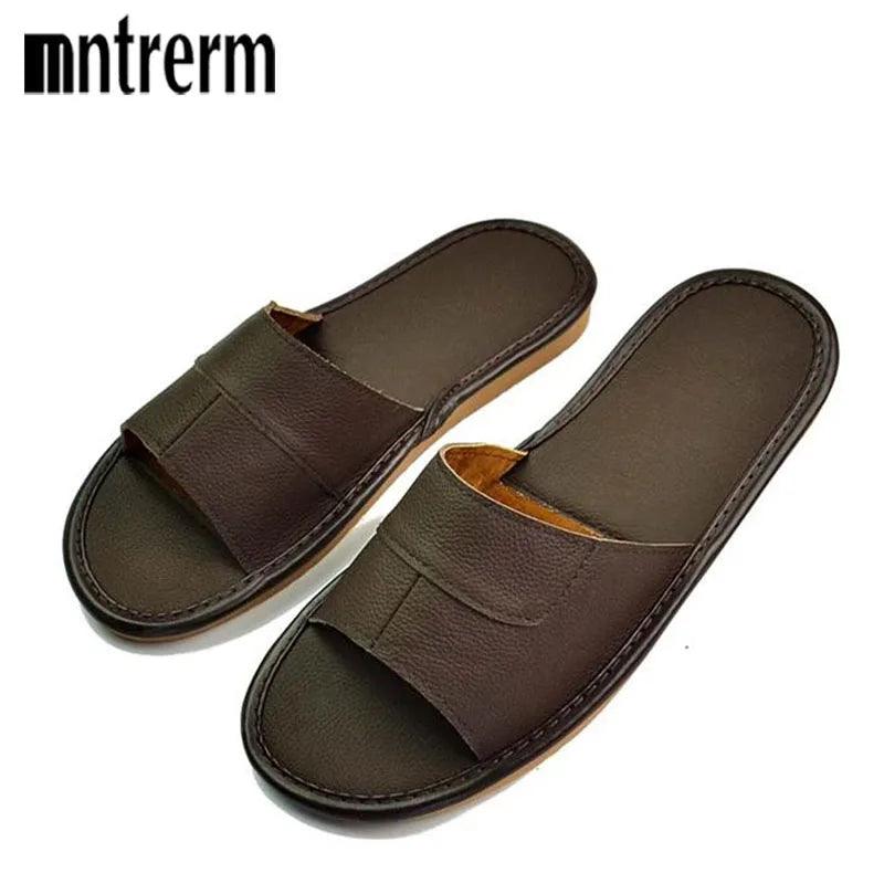 2022 New Leather Slippers Men Home Furnishing Indoor Floor Classic Footwear Casual Slides Leather Sandalias Zapatos Hombre - petguardiansupplies