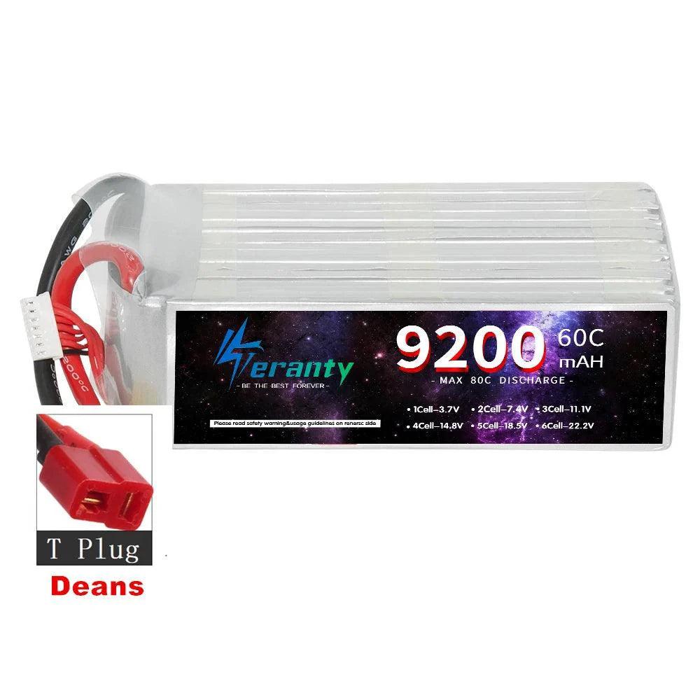 TERANTY 6S Lipo Battery 22.2V 60C 9200mAh Lipo Battery with EC5 XT90 Plug 6s Battery For RC Car Boat Truck Airplane UAV RACING - petguardiansupplies