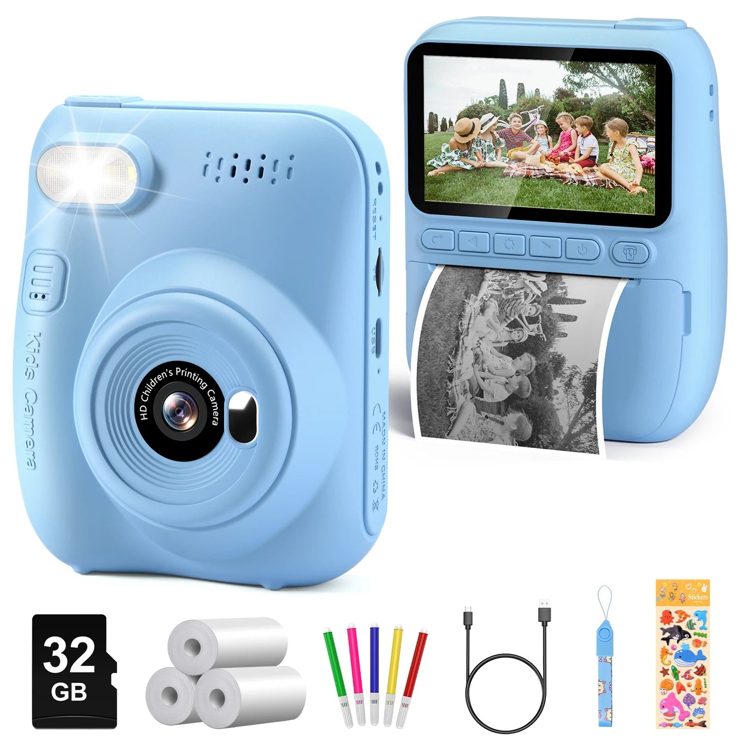 Kids Digital Camera 3.0" Portable Instant Print Camera 32MP HD 1080P Camera Toy Gift For 6-12 Year With 3 Rolls Printer Paper - petguardiansupplies