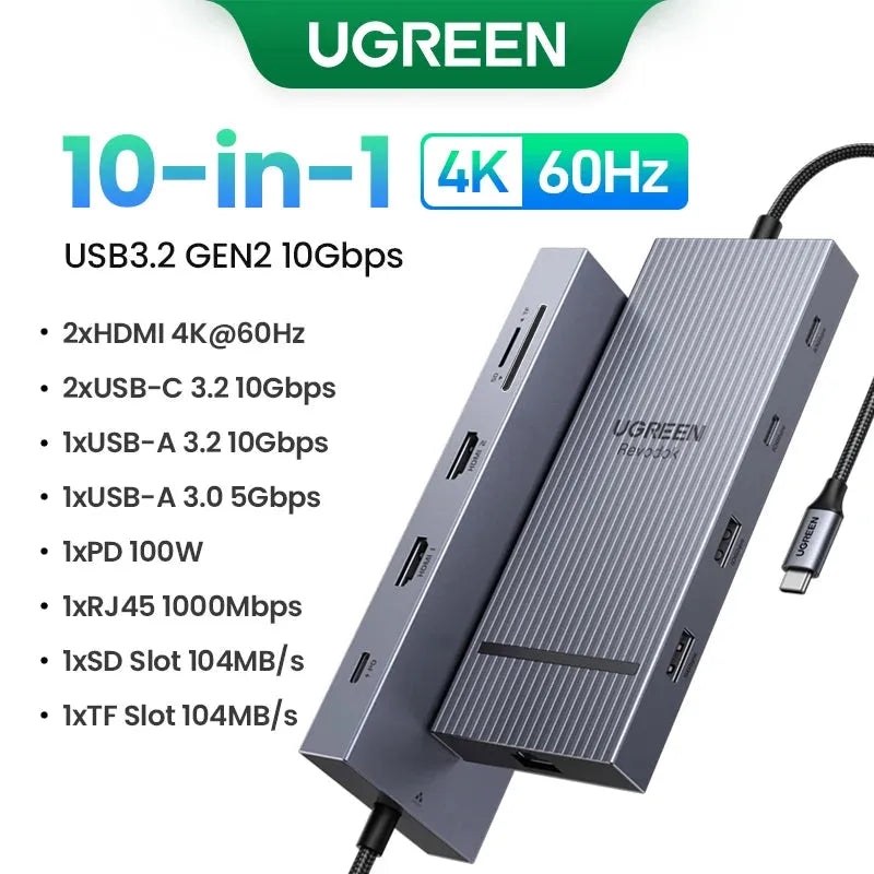 UGREEN Dual HDMI USB-C HUB 8K 4K HDMI Adapter 10 in 1 Splitter with RJ45 USB3.0 PD 100W Dock for MacBook Pro Air Laptop USB HUB - petguardiansupplies