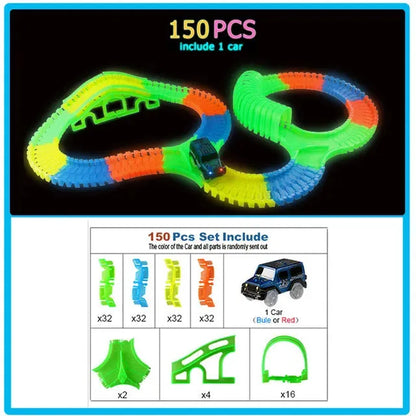 Glow Racing Track Set 5 Led Light Track Car Flexible Glowing Tracks Toy 162/165/220/240 Race Track Flexible Railway LED Car - petguardiansupplies