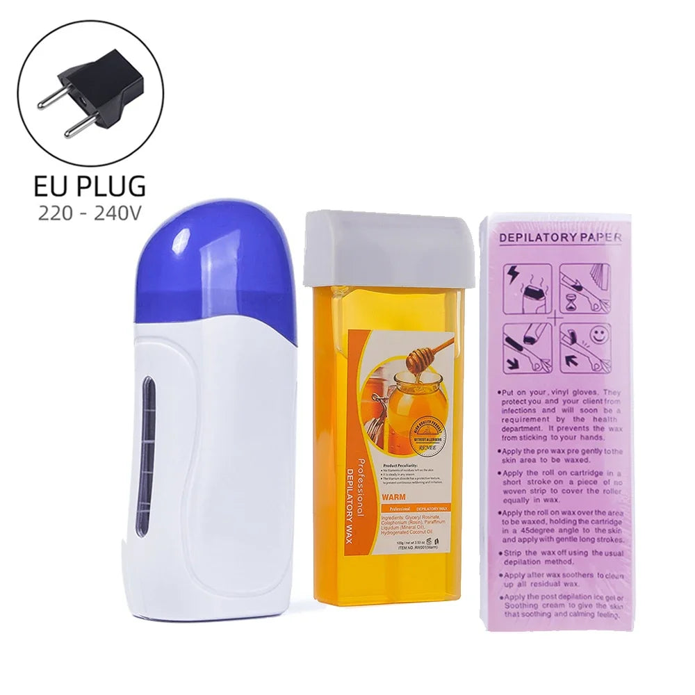 Honey Epilatory Waxing Kit Depilatory Roll on Wax Heater Machine with Refillable Wax Cream&100PCS Waxing Papers For Hair Removal - petguardiansupplies