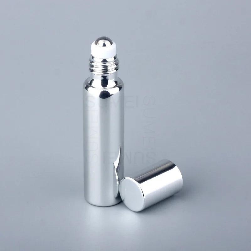 10ml Gold/Silver/Black Glass Roll On Bottle with Stainless Steel Roller Ball for Perfume Eye Cream Essential Oil Travel Bottles - petguardiansupplies