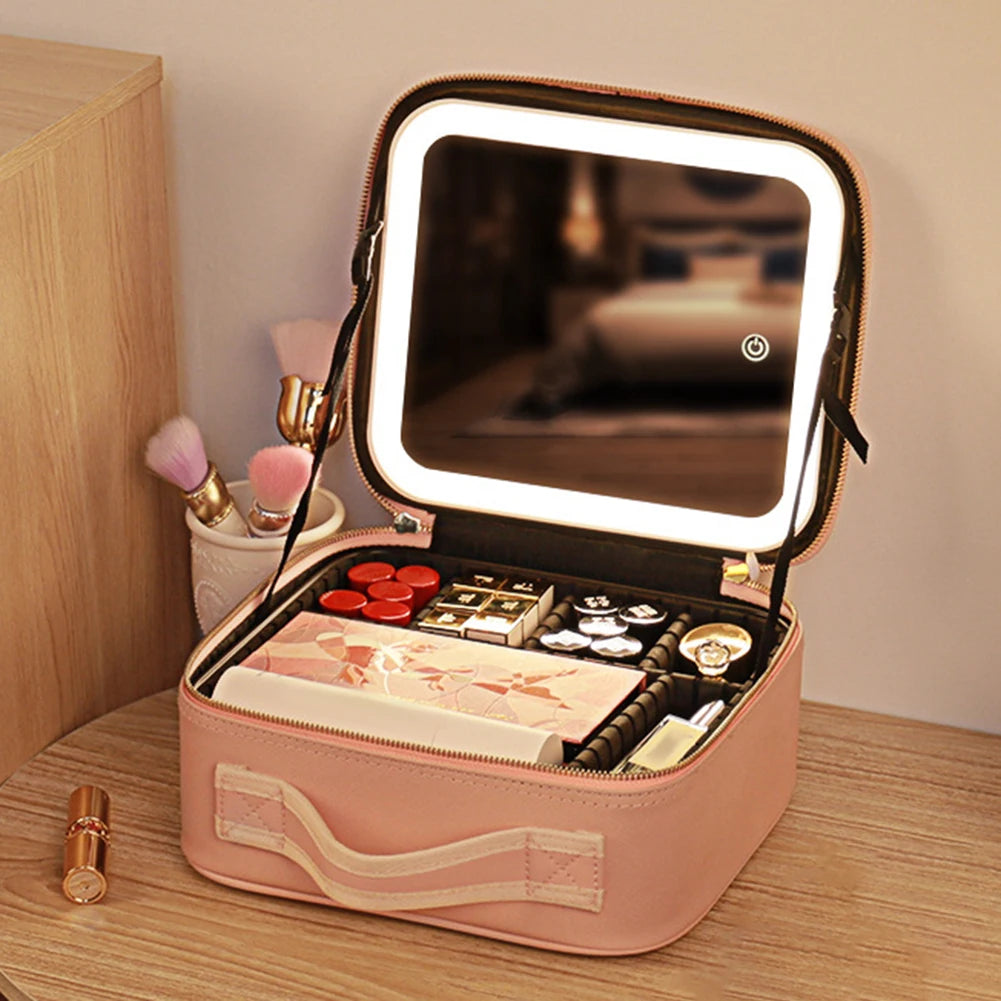 Makeup Bag With LED Mirror Vanity Case Beauty Box Make Up Travel Cosmetic Bag~UK - petguardiansupplies