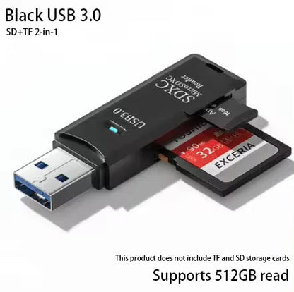 Multi Functional 2-in-1 High-speed USB 3.0/2.0 Card Reader Supports TF+SD Computer, Tablet Camera, Laptop, Car Mounted - petguardiansupplies