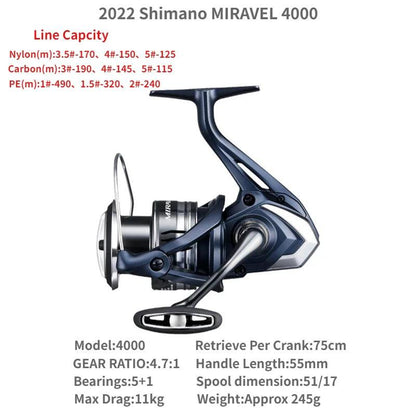 2022 Shimano MIRAVEL 1000 C2000S C2000SHG 2500 2500HG 2500S 2500SHG C3000 C3000HG 4000 4000XG C5000XG Spinning Fishing Reels - petguardiansupplies