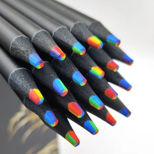 10/20PCS  7-color kawaii black wood rainbow core colored pencil gel pen wooden pencil art supplies stationery school supplies - petguardiansupplies