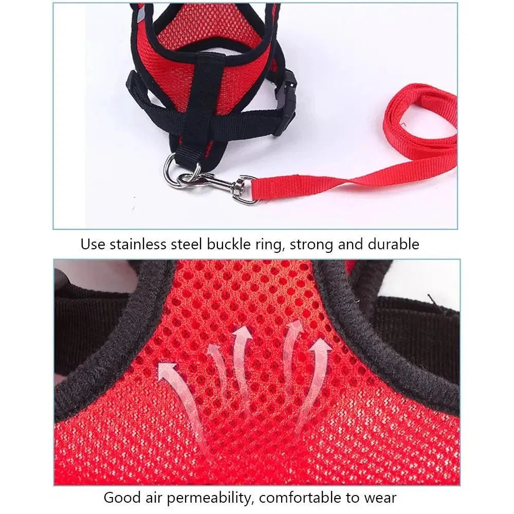 Breathable Mesh Fabric Dog Leash Soft Comfortable Pet Harness Puppy Cat Vest Collar Pet Supplies For Chihuahua Pug Bulldog - petguardiansupplies